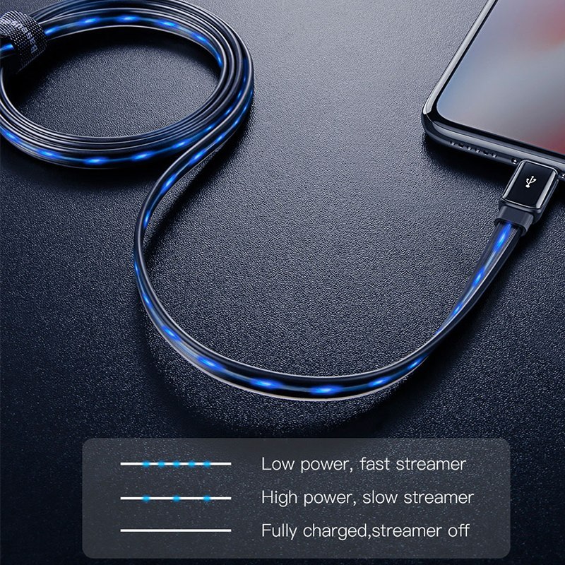 Compatible With , Compatible With , Baseus Flat Glowing 2.4A USB Cable For Xs Max 8 Plus 1M Fast Charging Sync Data Line LED USB Cable For SE 7 Cabo